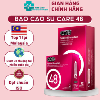 Bao Cao Su CARE 48 có gai liti hương dâu, mỏng nhiều gel bôi trơn hộp 3 chiếc 12 chiếc