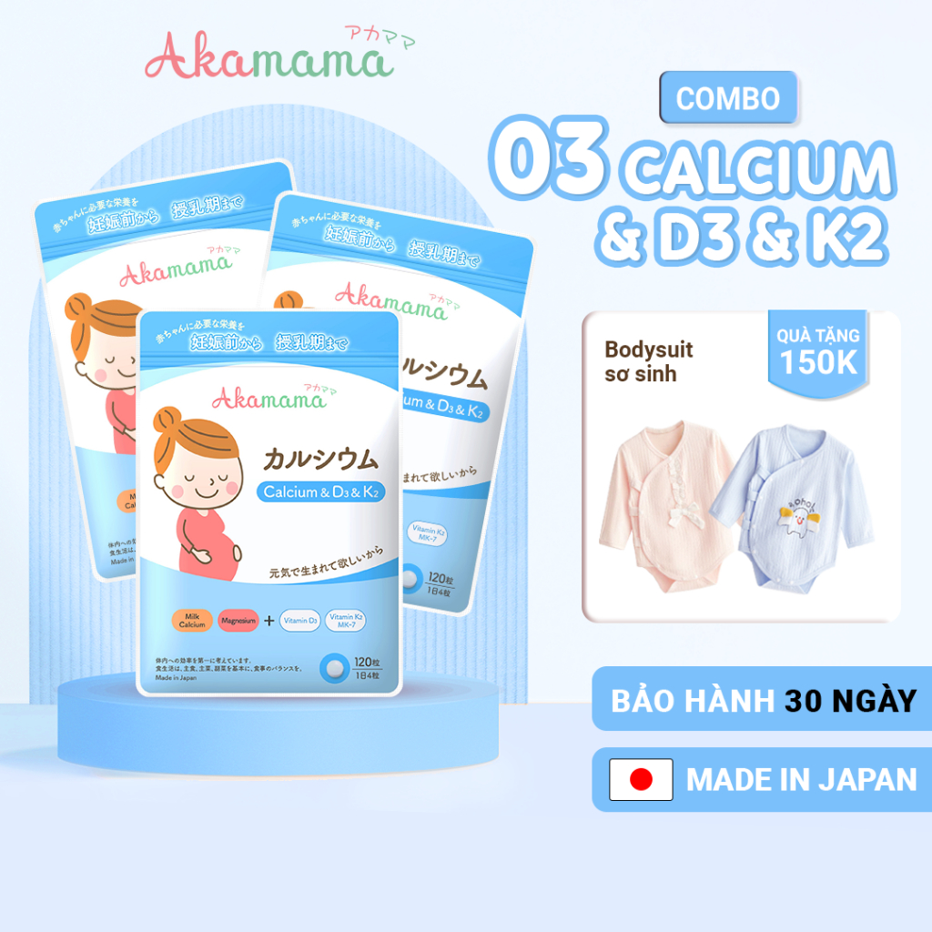 [QUÀ 150K] COMBO 3 CANXI SỮA cho bà bầu Akamama, Nhật Bản (120 viên)
