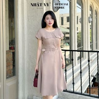 Đầm công sở Nhật Vy cổ tròn tay cánh dơi kèm dây belt rời phù hợp đi làm dự tiệc dạo phố sang chảnh - D3028