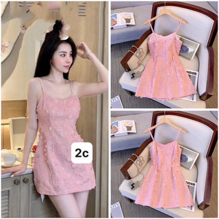 Váy hai dây bò đính tim hồng baby (sale)