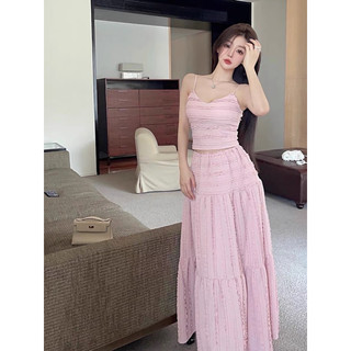 Set váy maxi + áo hai dây nhún dáng xoè đi biển du lịch sexy mát mẻ