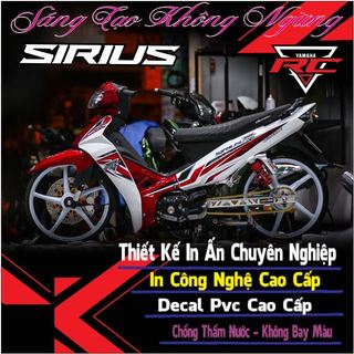 Tem Rcv-3 2024 dán cho xe sirius trắng yếm đỏ chất,tem rời,in chất liệu decal pvc 3 lớp không phai màu