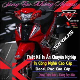 Tem sirius mẫu Rcv3 dán cho xe sirius dàn áo đỏ đen chất,tem rời,in chất liệu pvc 3 lớp không phai màu