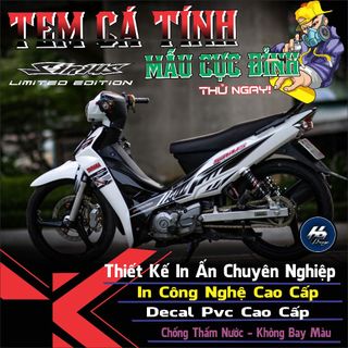 Tem dán xe sirius màu trắng mẫu tem chất 2024 đep,tem rời in decal 3 lớp chống phai màu