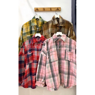 Áo Sơ mi flannel dạ mềm Pumclothing tay dài from rộng 4 màu