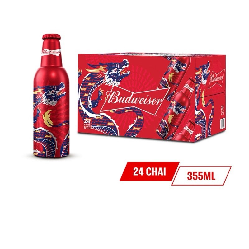 Thanh Lý  Bia Budweiser Alumium Thùng 24 Chai phiên bản cao cấp bao bì tết (355ml/chai)