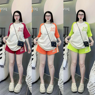   Set bộ đùi chất cotton su form rộng tay lỡ - In chữ ADI DAS