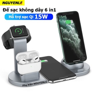 Đế Sạc đa năng không dây 15W 6 in 1 (sạc được tai nghe không dây). Full box,Hàng chuẩn 100%