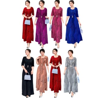 Đầm trung niên dáng dài dạ hội đi tiệc thun kim sa áo giả vest giấu bụng, Đầm dạ hội trung niên vest che bụng size 75kg