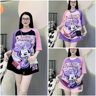   Set bộ đùi chất cotton su form rộng tay lỡ - Mickey phối ba màu