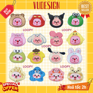 Sticker dán vải, ủi thêu quần áo, balo, túi, mũ, balo hải ly hồng loopy pororo cute vudesign