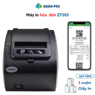 Máy in hóa đơn ZY303 Khổ giấy 80mm cắt giấy tự động, kết nối với máy tính, điện thoại