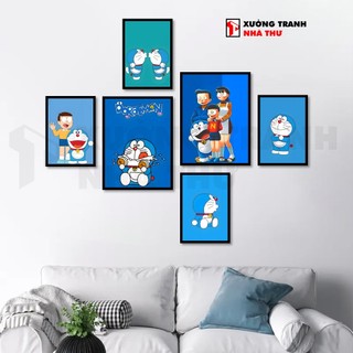 Bộ 6 Tranh Dán Tường Doraemon Nobita Trang Trí Cao Cấp Tranh Treo Tường Đô Rê Mon Decor Phòng Khách Phòng Ngủ
