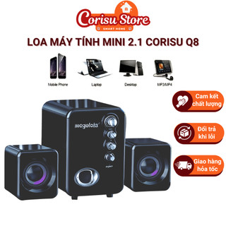 Loa máy tính mini CORISU Q8 hiệu ứng đèn LED 7 màu, âm thanh sống động chất lượng cao, Jack cắm 3.5 siêu tiện lợi