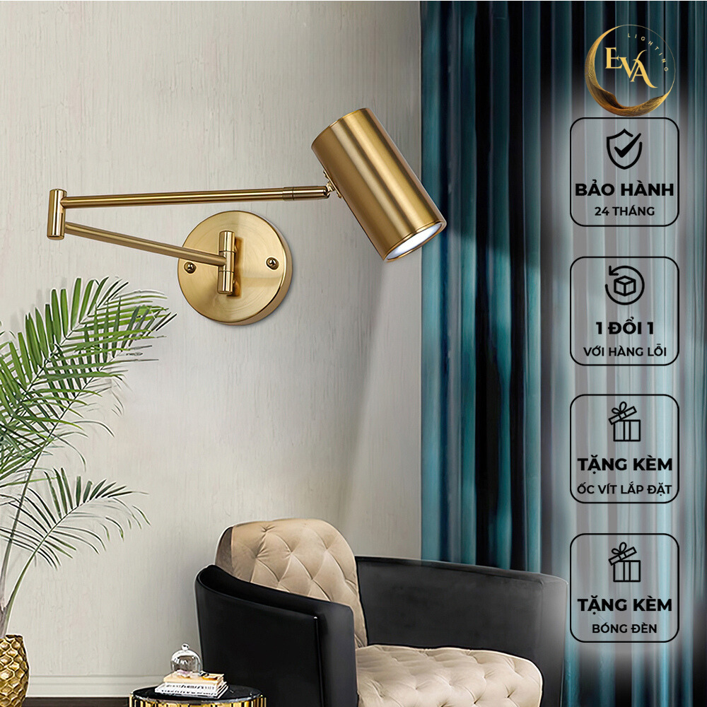 Đèn đầu giường đọc sách, đèn dùng cho khách sạn tặng kèm bóng LED- Eva W8608-1GD GU10