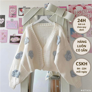 Cardigan crop len thêu bông hoa # 671414