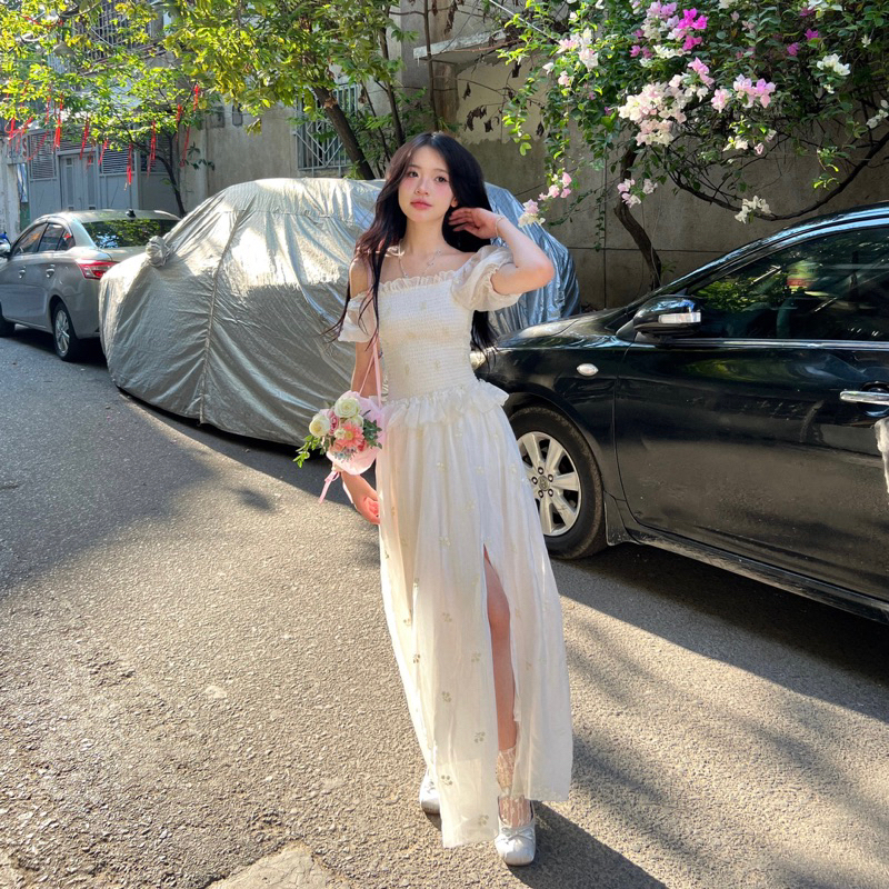 [SORI.VN] ĐẦM VÁY MAXI DÀI TRỄ VAI CỔ VUÔNG TAY PHỒNG XẺ TÀ ĐI BIỂN VẢI TƠ THÊU | BigBuy360 - bigbuy360.vn