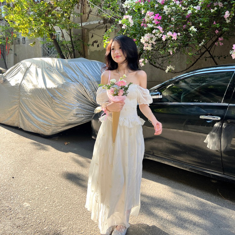 [SORI.VN] ĐẦM VÁY MAXI DÀI TRỄ VAI CỔ VUÔNG TAY PHỒNG XẺ TÀ ĐI BIỂN VẢI TƠ THÊU | BigBuy360 - bigbuy360.vn