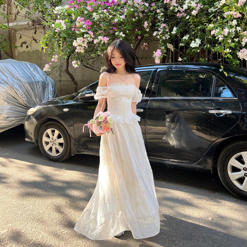 [SORI.VN] ĐẦM VÁY MAXI DÀI TRỄ VAI CỔ VUÔNG TAY PHỒNG XẺ TÀ ĐI BIỂN VẢI TƠ THÊU | BigBuy360 - bigbuy360.vn