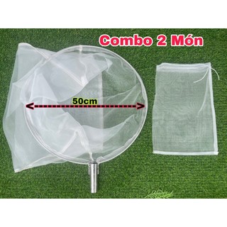 Vợt bắt cào cào, châu chấu, côn trùng lưới mắt mau chuyên dụng đường kính rộng 50cm, Vợt cào cào inox tặng kèm túi đựng