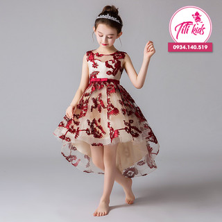 Đầm đỏ đuôi hoa văn xinh xắn titikids - cc283