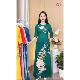 Áo dài in hoa 8d nhiều màu đủ size s/m/l/xl/2xl/3xl/4xl/5xl mã ad006