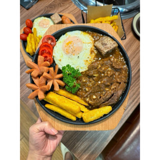 Chảo gang chống dính tròn kèm đế gỗ - ăn bò né bít tết có đủ size