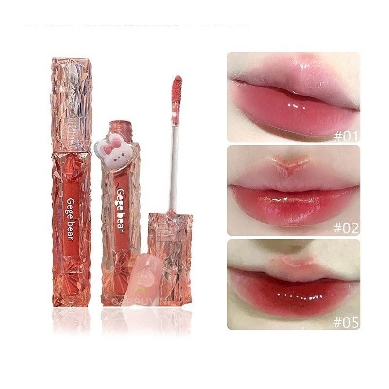 Son bóng Gege Bear Lâu trôi vỏ trong suốt,son kem bóng chống nước chính hãng