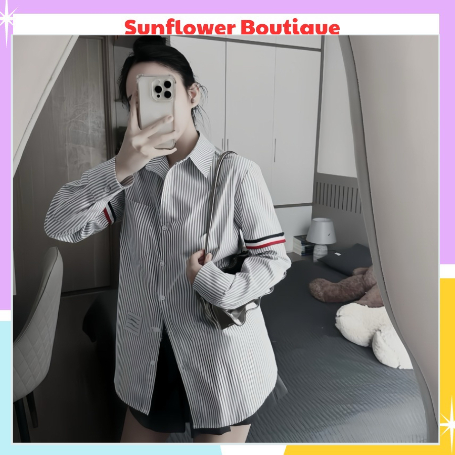 Áo sơ mi nữ tay ngắn và tay dài kẻ đỏ ngang thời trang chất mịn đẹp, thời trang cá tính, thời trang công sở | BigBuy360 - bigbuy360.vn