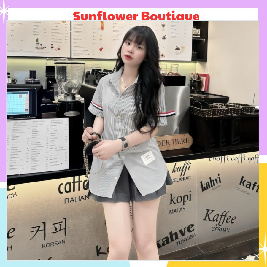 Áo sơ mi nữ tay ngắn và tay dài kẻ đỏ ngang thời trang chất mịn đẹp, thời trang cá tính, thời trang công sở | BigBuy360 - bigbuy360.vn