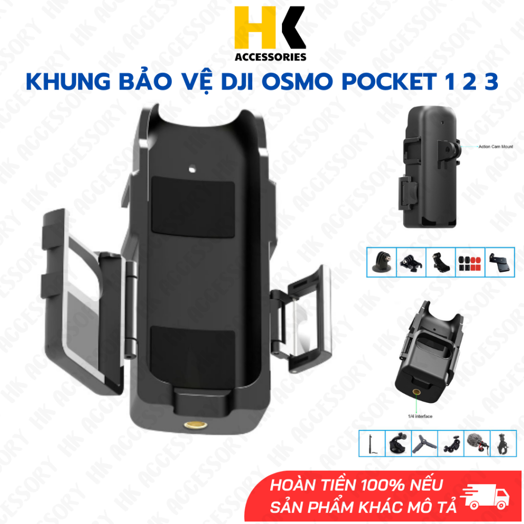 Khung kẹp Pocket 1 2 3 hỗ trợ gắn phụ kiện ActionCam mount dễ dàng