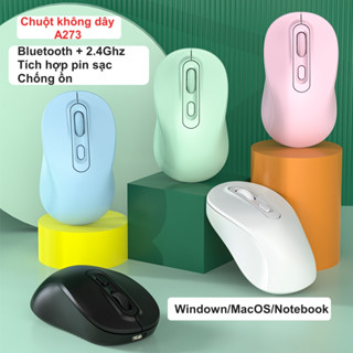 Chuột Không Dây A273 Chống Ồn Tích Hợp Pin Sạc Kết Nối Bluetooth + USB 2.4Ghz Dùng Làm Việc Chơi Game Văn Phòng