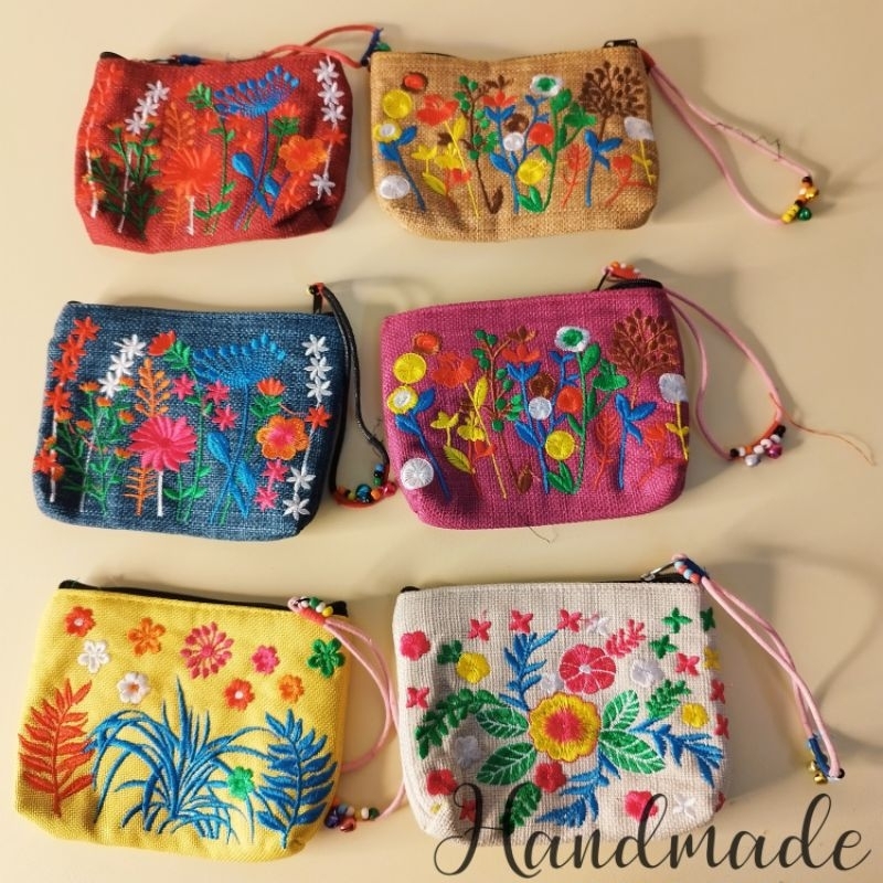 Ví mini vải đay thêu hoa cỡ 10*14 cm - made in Vietnam