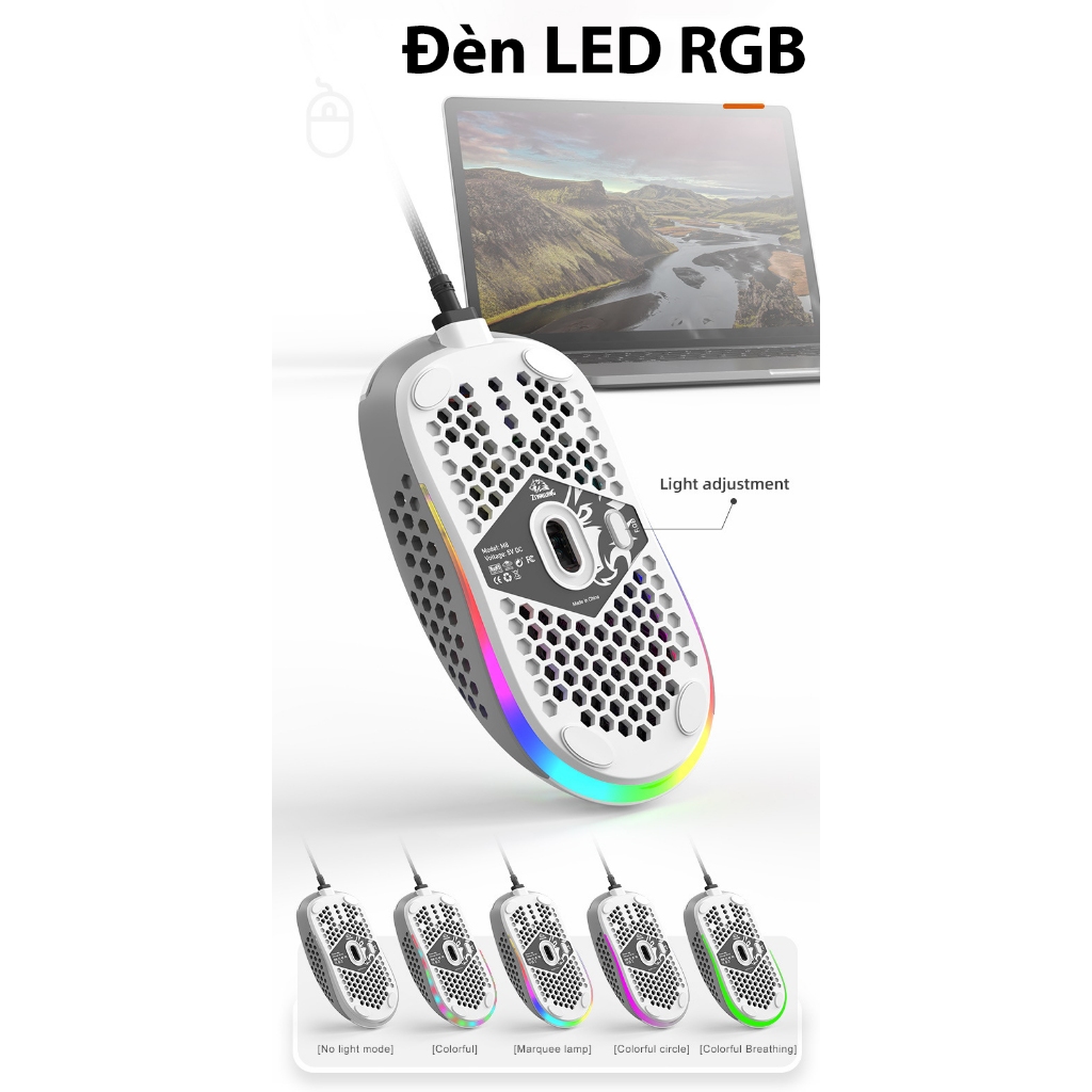 Chuột Gaming M8 6400 DPI  Có dây Có LED RGB - Thiết kế tổ ong - chip xử lý Linglyang 199 | BigBuy360 - bigbuy360.vn