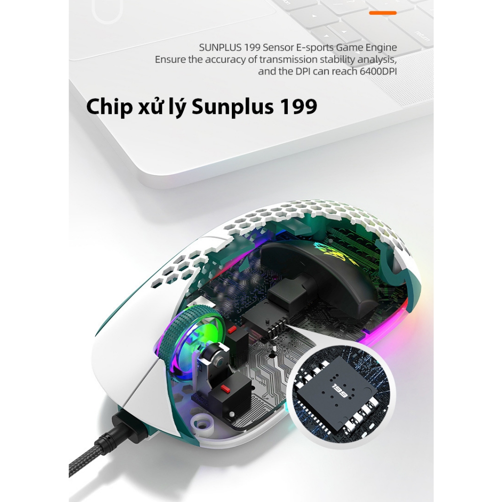 Chuột Gaming M8 6400 DPI  Có dây Có LED RGB - Thiết kế tổ ong - chip xử lý Linglyang 199 | BigBuy360 - bigbuy360.vn