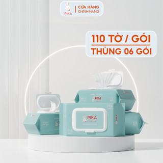 Thùng 6 gói khăn ướt PIKA cao cấp [ 110 tờ / gói ] | Không cồn, không paraben an toàn cho Bé
