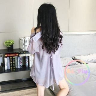 Áo Sơ MI Nữ, Áo Khoác Mỏng Cổ Bẻ Tay Dài Form Rộng Tay Bồng Xẻ 2 Tà Sau Lưng Buộc Nơ Năng Dộng Phong Cách Hàn Quốc betiu