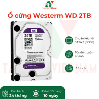 Ổ cứng Westerm WD 2TB tím tốc độ truyền nhanh chuyên dụng cho các đầu ghi camera bảo hành 24 tháng