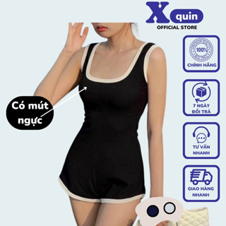 Bộ Jumpsuit nữ đùi kiểu ba lỗ (CÓ MÚT NGỰC) phối viền cực xinh Xquin, Áo bodysuit short 2 dây đi biển, đi chơi siêu xinh