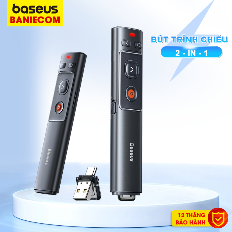 Bút trình chiếu Baseus Wireless Presenter (Red Laser) đến 100m Receiver USB & Type-C cho Windows/MacOS - BANIECOM