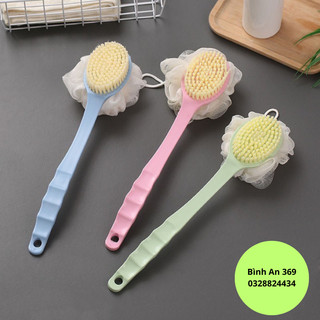 Cây bông tắm 2 mặt chà lưng/ bàn chải chà lưng kèm bông tắm tiện dụng -ba2839