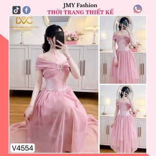 V4554 Váy hồng xòe maxi 2 dây trễ vai sang chảnh đầm hỗng trễ vai thiết kế dáng xòe dự tiệc