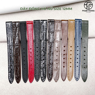 Dây đồng hồ nữ da bò khâu viền size 12mm da bò thật mềm mại, ôm tay, nhiều màu sắc dễ lựa chọn, tặng kèm phụ kiện