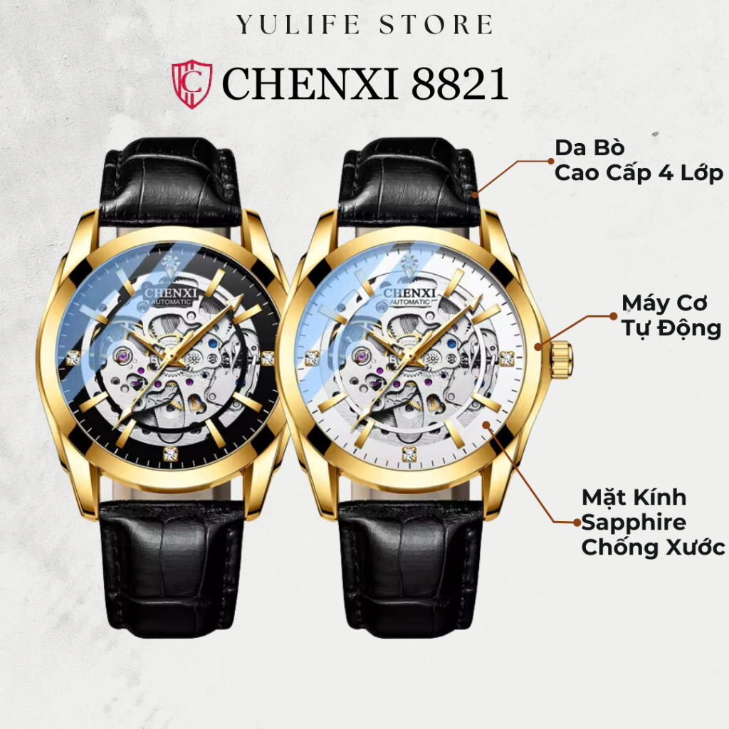 Đồng hồ cơ nam CHENXI CX-8821g (Máy cơ siêu mỏng)