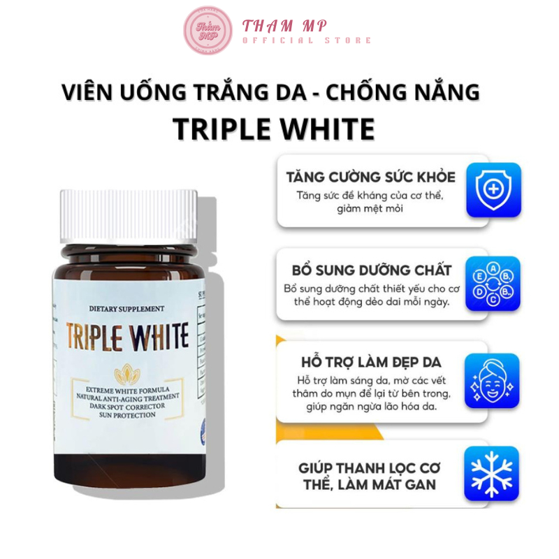 VIÊN UỐNG TRIPLE WHITE - VIÊN UỐNG GLUTATHION 1200MG TRẮNG DA, MỜ NÁM, GIẢM THÂM HỘP 50 VIÊN