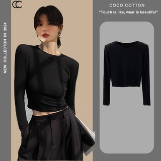 Áo croptop dài tay nữ CoCoCotton cổ tròn chống nắng cao cấp CC88