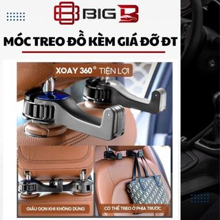 Móc Treo Đồ Trên Ô Tô Gài Trước Sau Ghế -CHÍNH HÃNG- Móc Treo Đồ Trên Xe Hơi Kèm Giá Đỡ Điện Thoại BIG B STORE