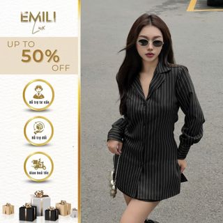 Set áo sơ mi cổ vest dài tay Emili phối chân váy ngắn công sở đi làm phong cách 