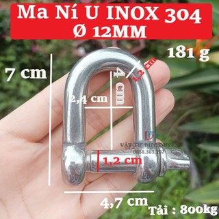 Ma ní chữ u inox 304 - tải trọng 200 kg - không han rỉ, sáng bóng
