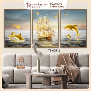 Tranh Bộ 3 Thuyền Buồm Tráng Gương,Viền composite,Trang Trí Phòng Khách,Phòng Ngủ,Nhà Nghỉ,Khách sạn - Huyền My Decor